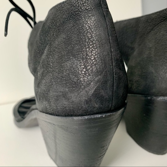 EILEEN FISHER Ann Ankle Tie Sandal black leather stacked block heel 9 1/2 - Picture 6 of 11